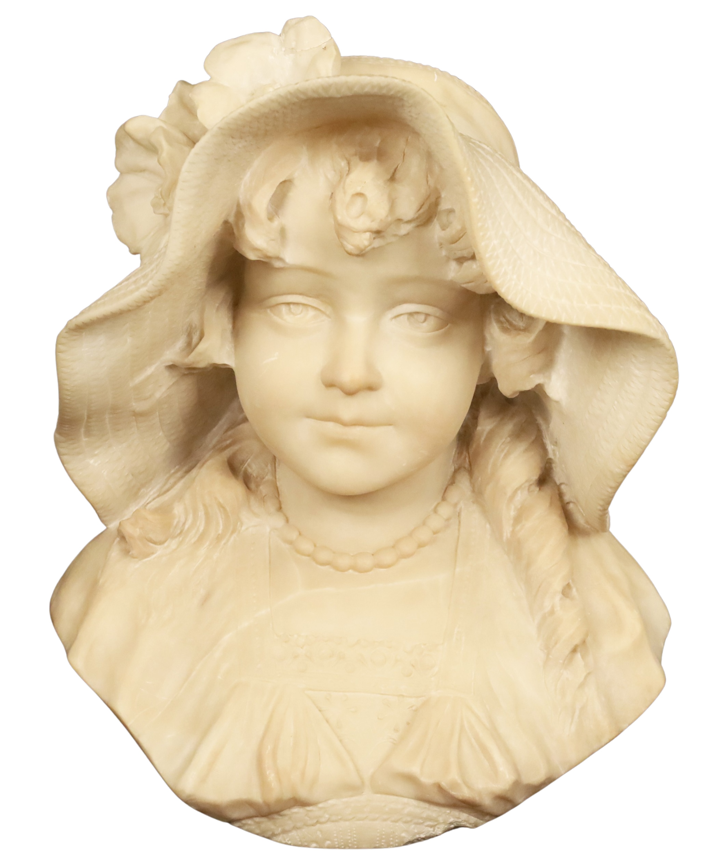 CARVED ALABASTER BUST OF YOUNG GIRL