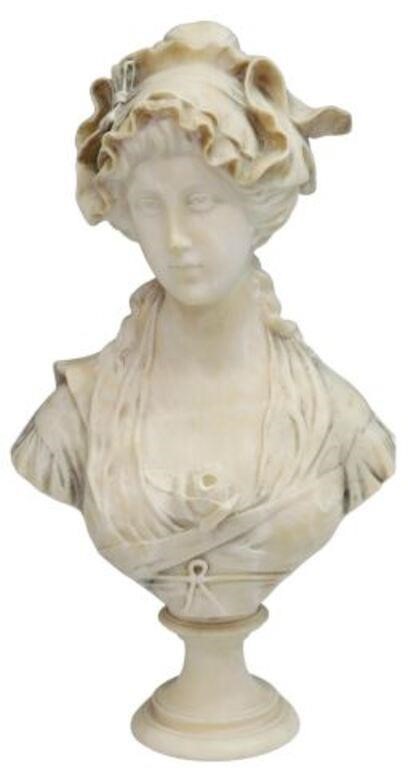 CARVED ALABASTER BUST, YOUNG LADY