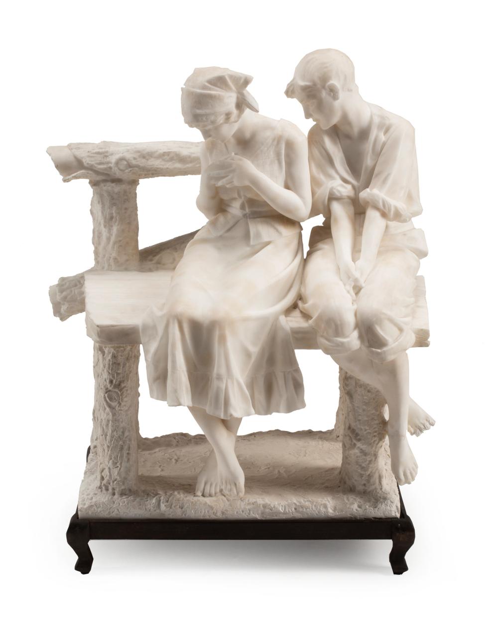 CARVED ALABASTER FIGURAL GROUP OF