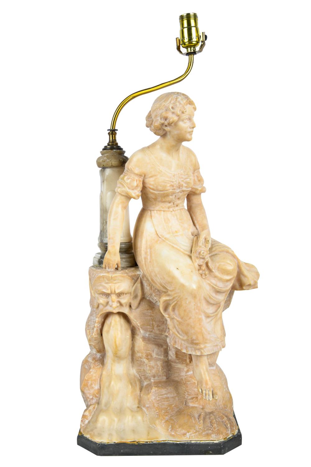 CARVED ALABASTER FIGURE OF A SEATED