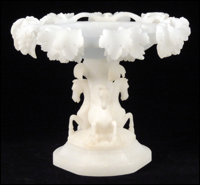 CARVED ALABASTER PEDESTAL DISH.