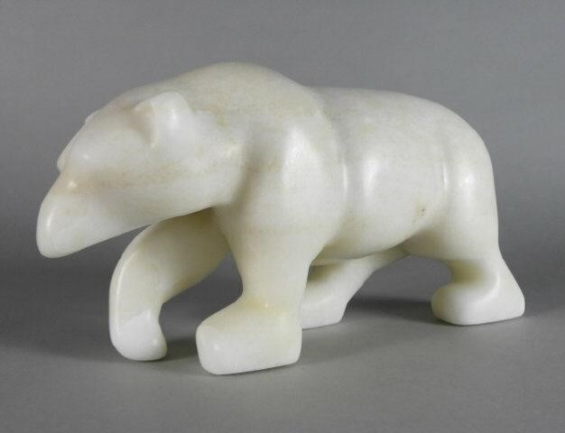CARVED ALABASTER POLAR BEARA