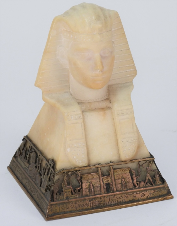 CARVED ALABASTER SPHINX HEAD