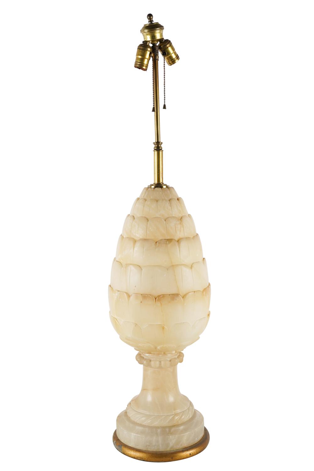CARVED ALABASTER TABLE LAMPin acorn