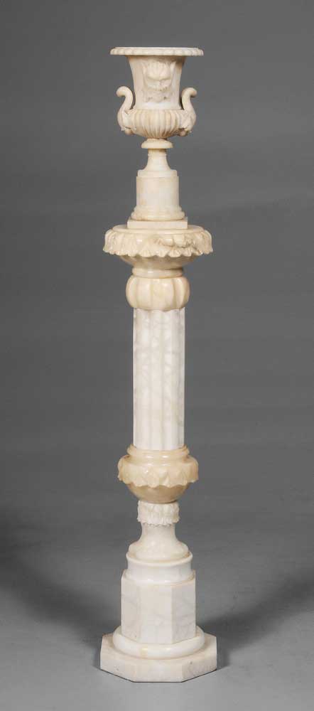Carved Alabaster Urn and Pedestal