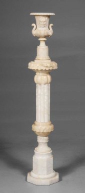Carved Alabaster Urn and Pedes