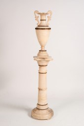 CARVED ALABASTER URN & PEDESTA