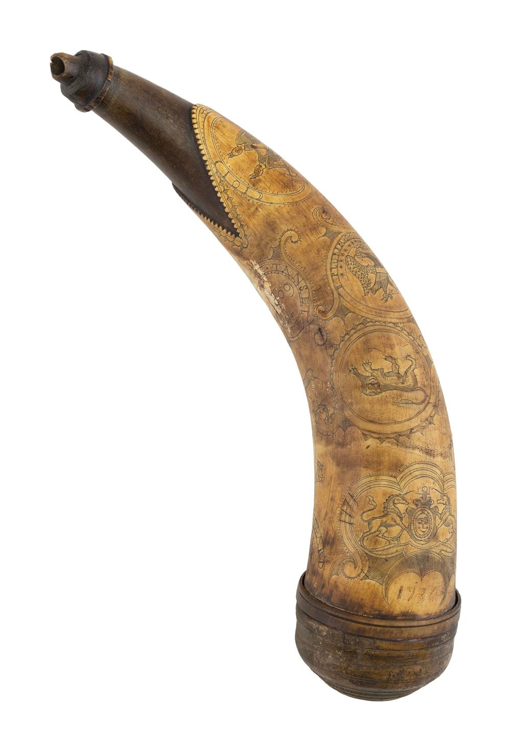 CARVED AND ENGRAVED POWDER HORN