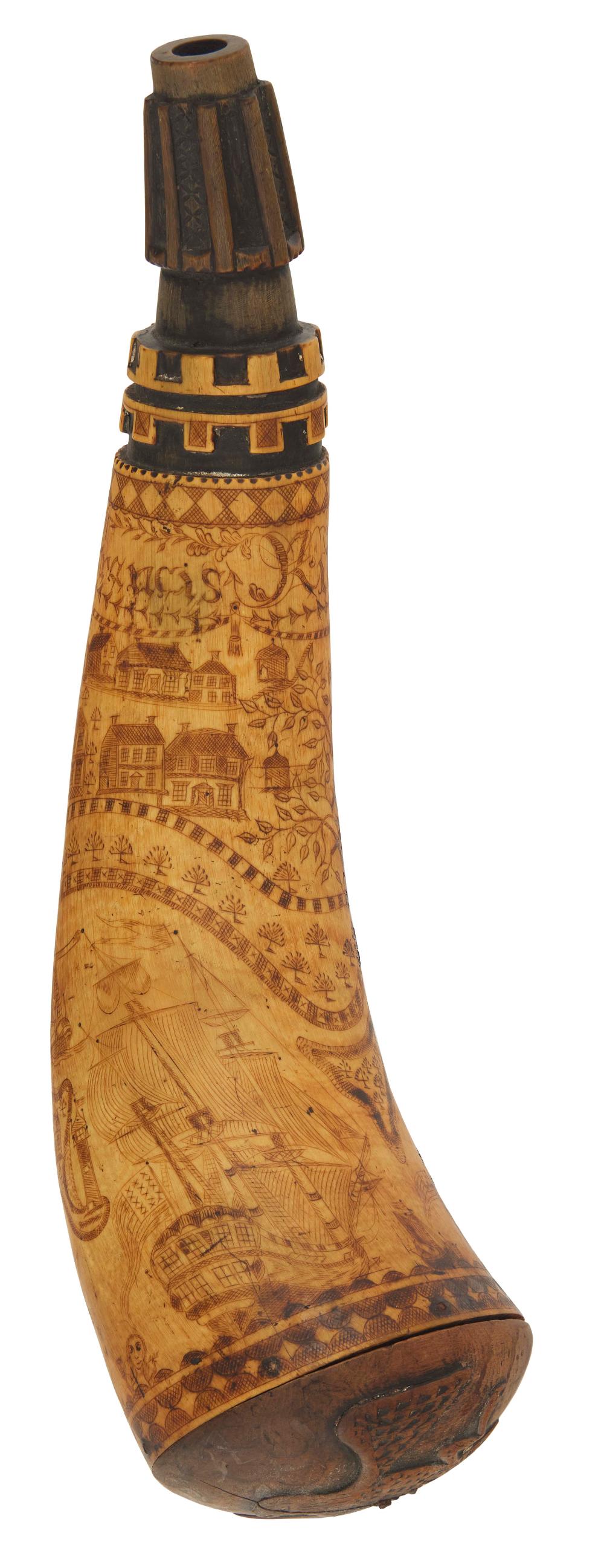 CARVED AND ENGRAVED POWDER HORN