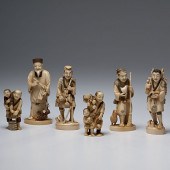Carved and Inked Ivory Figures