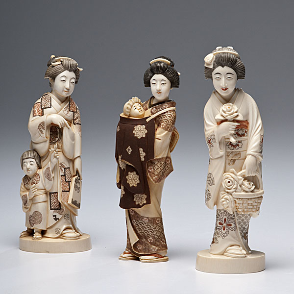 Carved and Inked Ivory Geishas