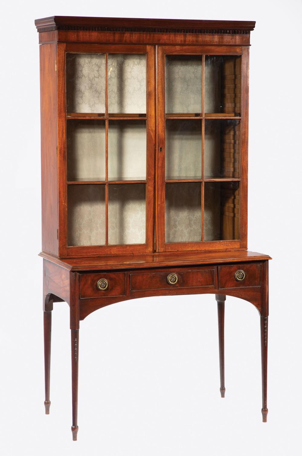 CARVED AND INLAID MAHOGANY BOOKCASE
