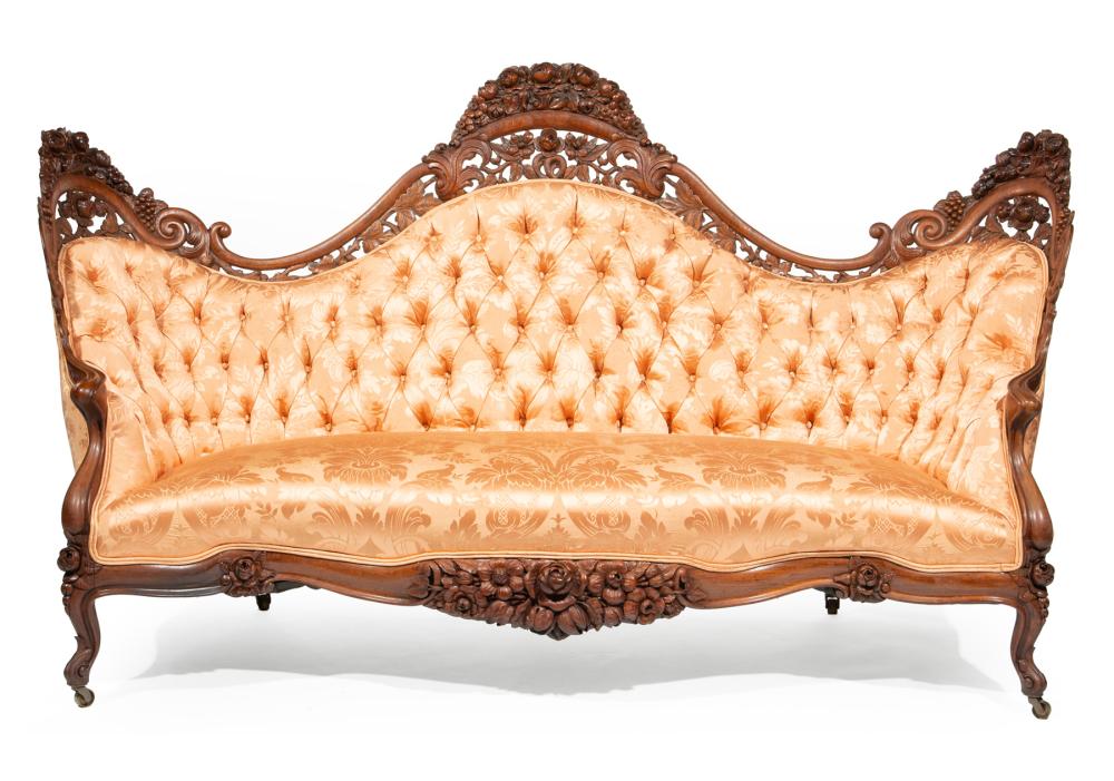 CARVED AND LAMINATED ROSEWOOD SOFA,