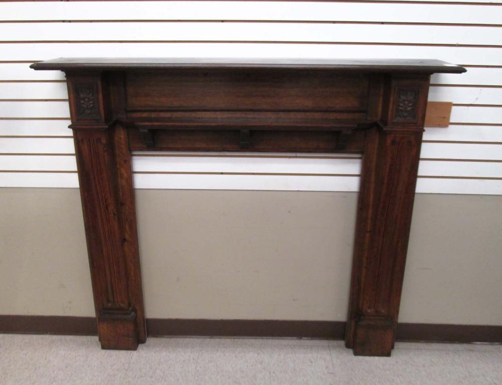 CARVED AND MOLDED OAK FIREPLACE