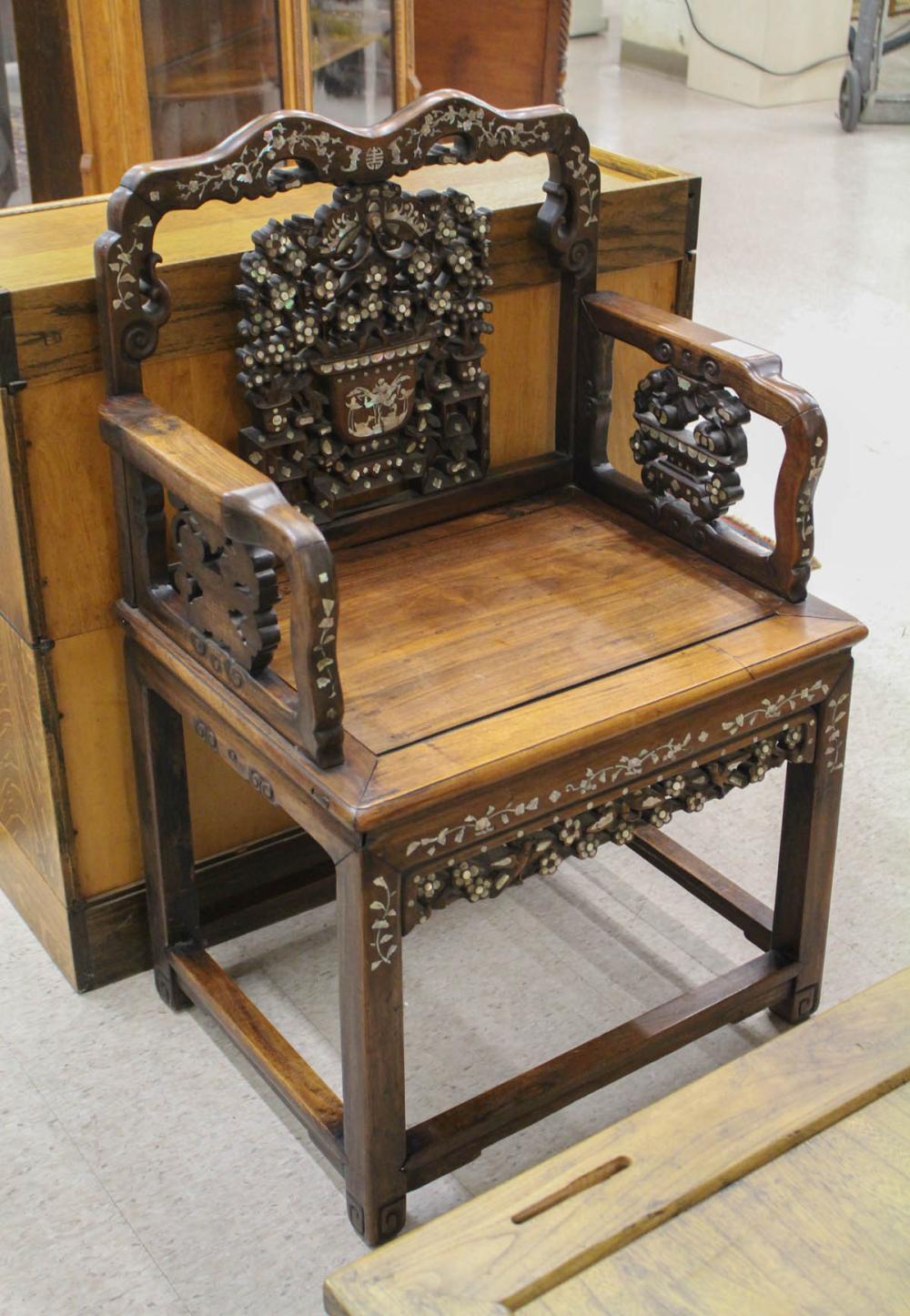 CARVED AND MOTHER-OF-PEARL INLAID