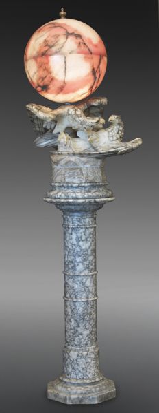 Carved and painted alabaster lamp