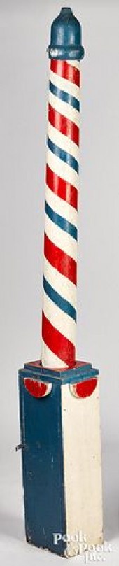CARVED AND PAINTED BARBER POLE
