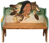 CARVED AND PAINTED BENCHCarved
