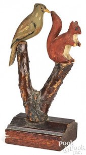 CARVED AND PAINTED BIRD AND SQ
