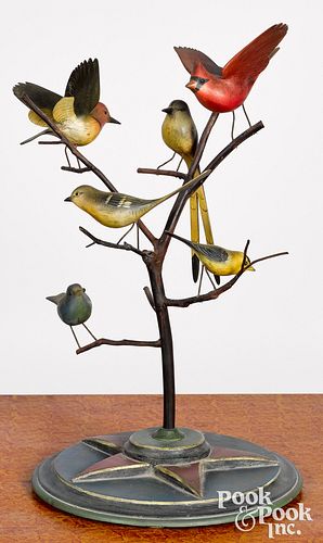 CARVED AND PAINTED BIRD TREE, EARLY