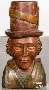 CARVED AND PAINTED BUST OF A M