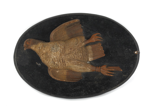 Carved and painted dead game plaque