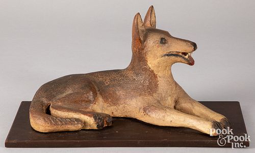 CARVED AND PAINTED DOG, EARLY