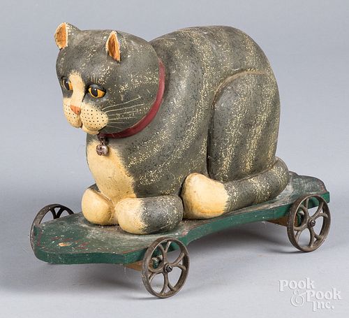 CARVED AND PAINTED FOLK ART CAT