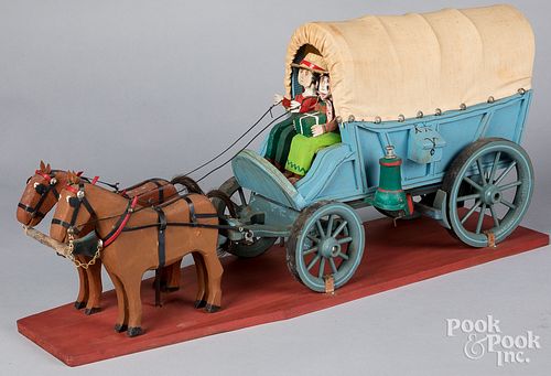 CARVED AND PAINTED HORSE DRAWN