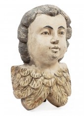 CARVED AND PAINTED PUTTO HEADC