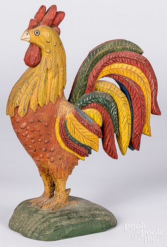 CARVED AND PAINTED ROOSTERCarved