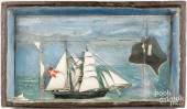 CARVED AND PAINTED SHIP DIORAM