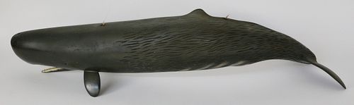 CARVED AND PAINTED SPERM WHALE BY
