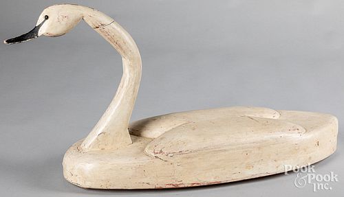CARVED AND PAINTED SWAN DECOY, 20TH