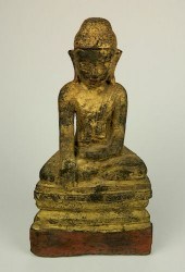 CARVED AND PAINTED WOOD BUDDHA