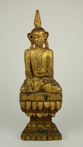 CARVED AND PAINTED WOOD BUDDHA