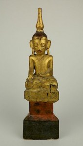 CARVED AND PAINTED WOOD BUDDHA