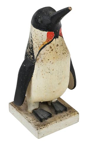 CARVED AND PAINTED WOOD PENGUIN,