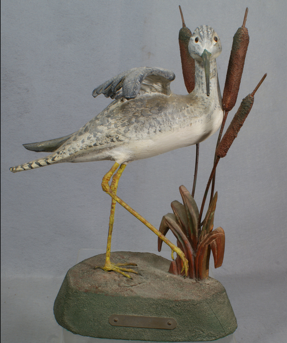 Carved and painted wood yellowleg