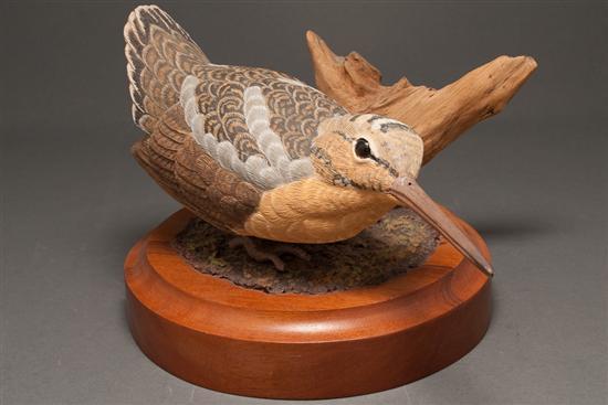 Carved and painted woodcock,