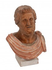 CARVED AND PAINTED WOODEN BUST