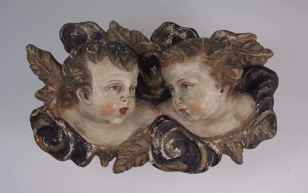 CARVED AND PAINTED WOODEN PLAQUE OF
