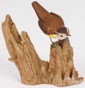 CARVED AND PAINTED WREN SONGBI