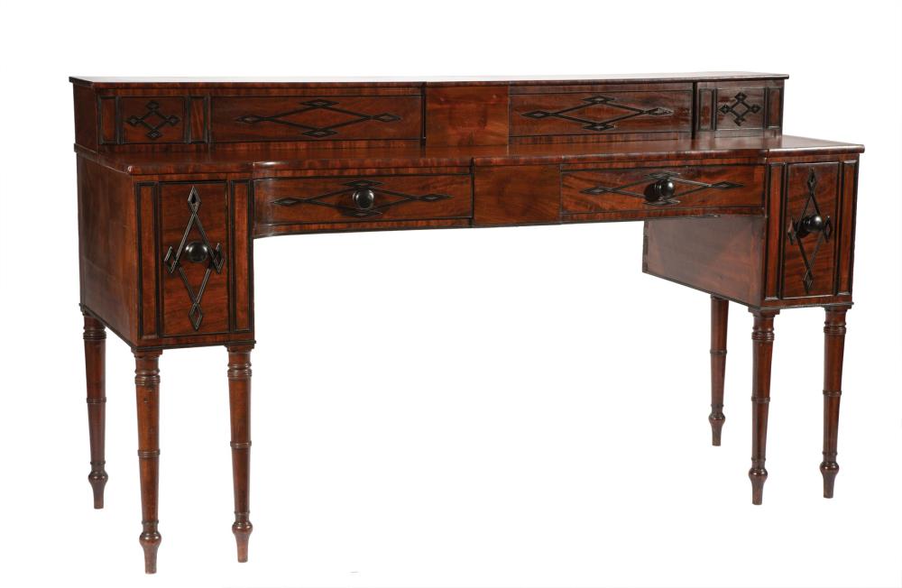 CARVED AND PARCEL EBONIZED MAHOGANY