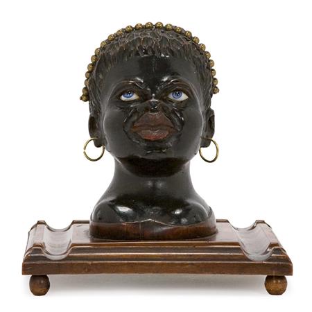 Carved and Part Ebonized Inkwell