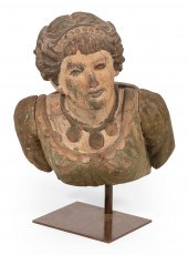 CARVED AND POLYCHROMED BUST OF