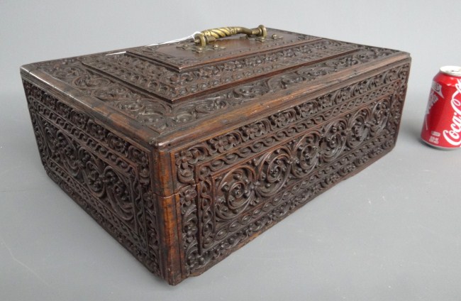 Carved Anglo Indian document box.