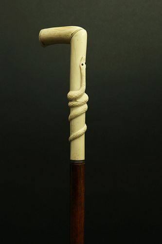 CARVED ANTIQUE BONE SERPENT CANE,