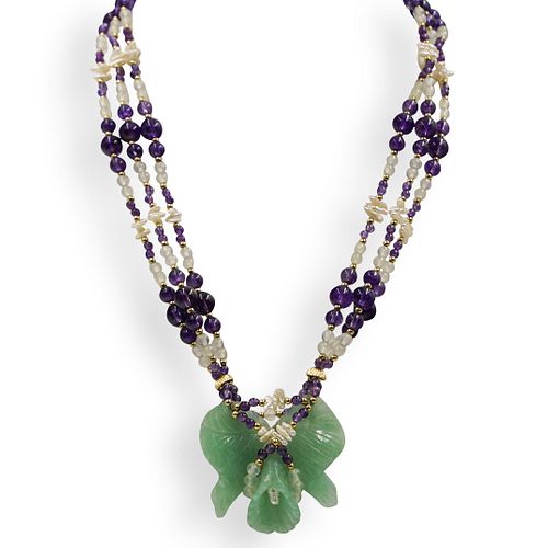 CARVED AVENTURINE AND BEADED