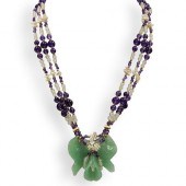 CARVED AVENTURINE AND BEADED A